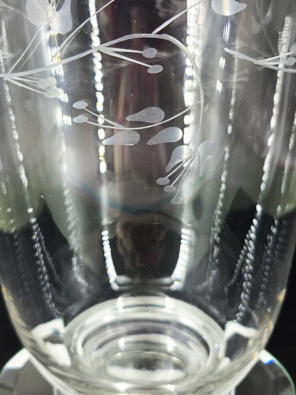Longaberger VTG Etched Glass Vase W/Vine & Leaves Flared Top Footed Base 10